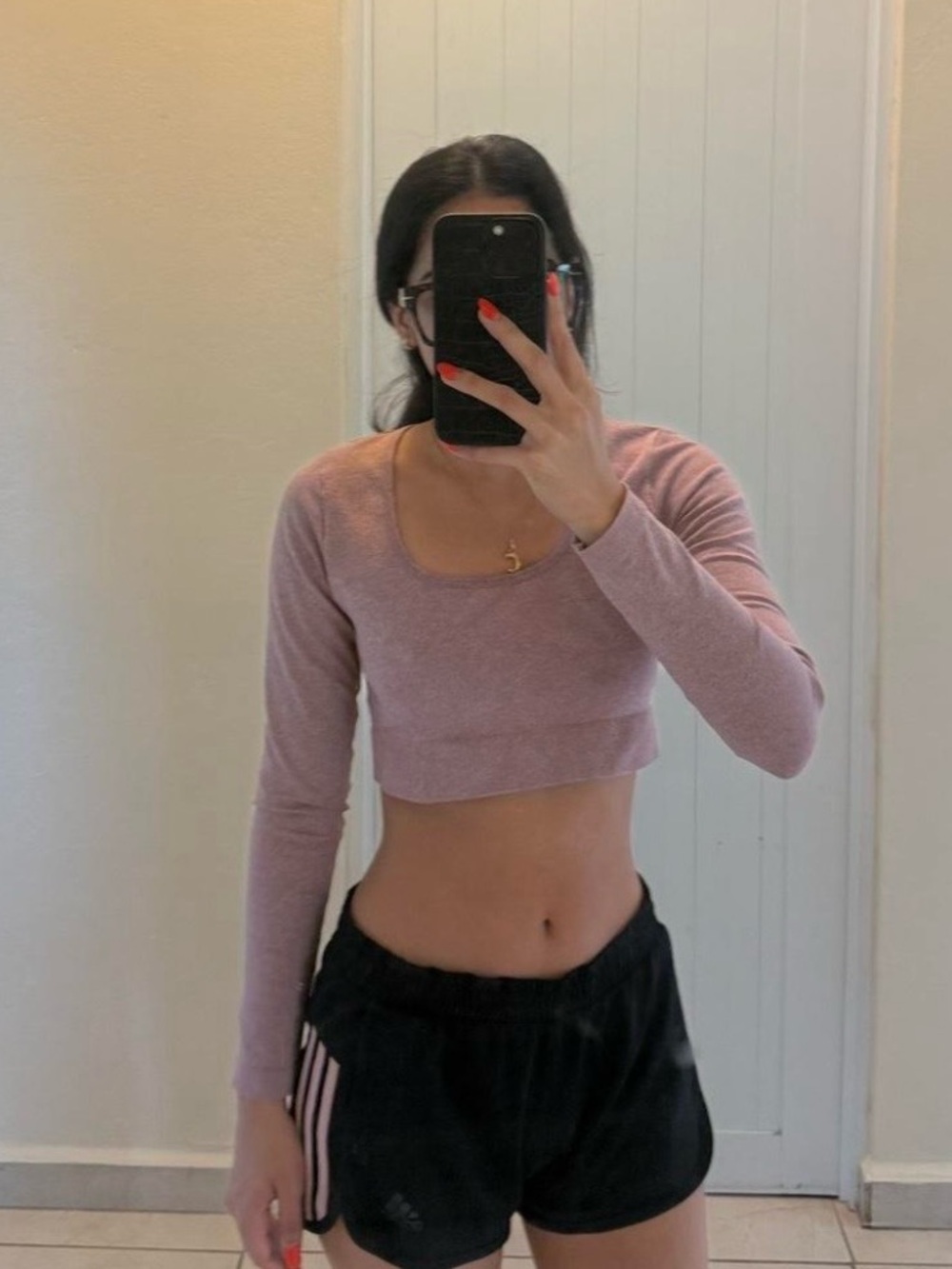 Forever 21 Dusty Rose Long-Sleeve Cropped Top